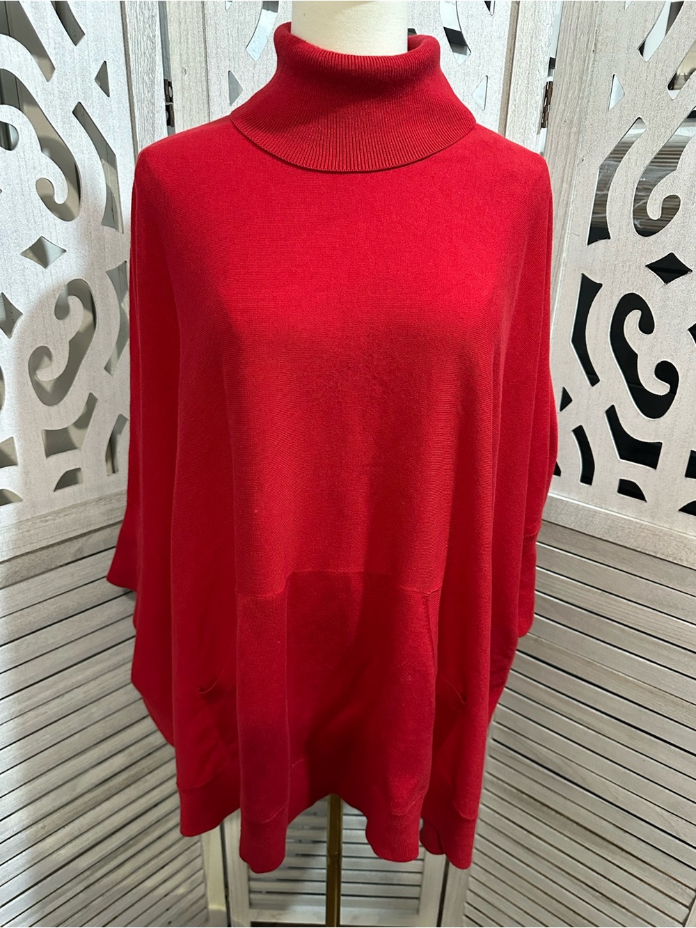 Size XL Michael Kors red turtleneck poncho sweater dolman sleeve oversized